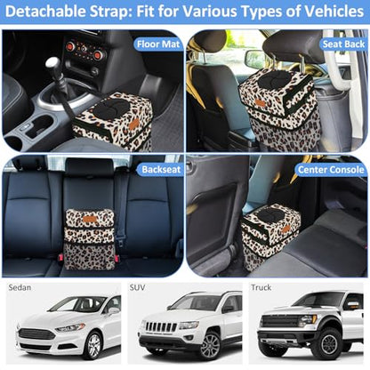 Leak Proof Car Trash Can with Lid Large Leopard Print (Leopard Print / 3 Gallons)