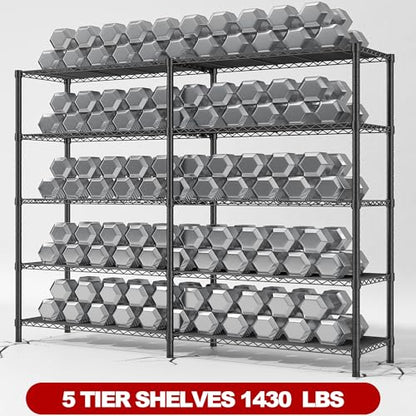 5 Tier Heavy Duty Wire Shelving Unit (Black-13.8"D x 58"W x 59"H-5 Tier)