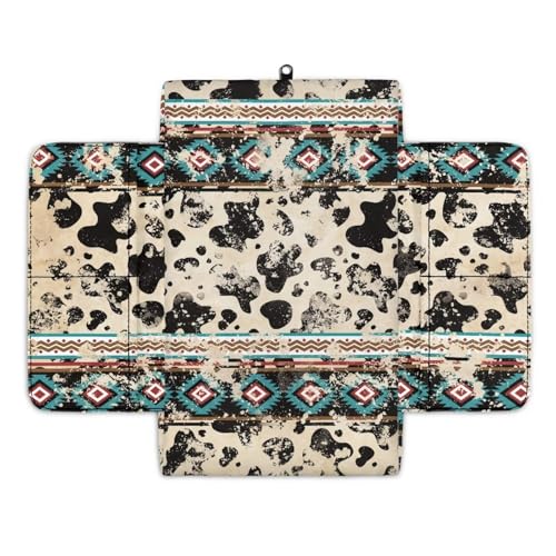 Aztec Cow Print Retro Car Center Console Armrest Cover Comfortable Armrest Seat Box Pad with Organizer Pockets Console Lid Protector Cushion Universal Fit for Most Vehicles SUVs (Aztec Cow Print Retro)
