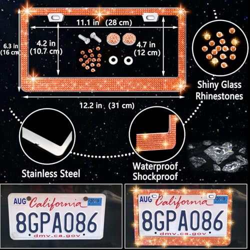 27 PCs Orange Bling Car Accessories Set for Women (Orange Diamond)