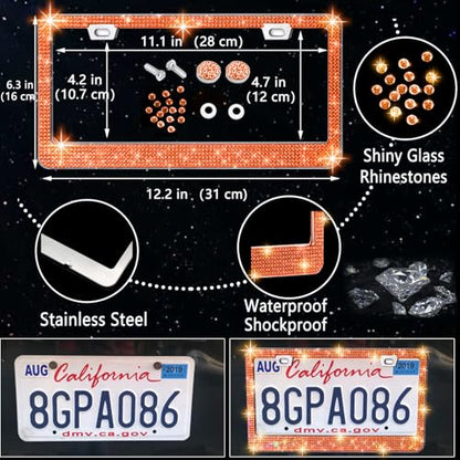 27 PCs Orange Bling Car Accessories Set for Women (Orange Diamond)
