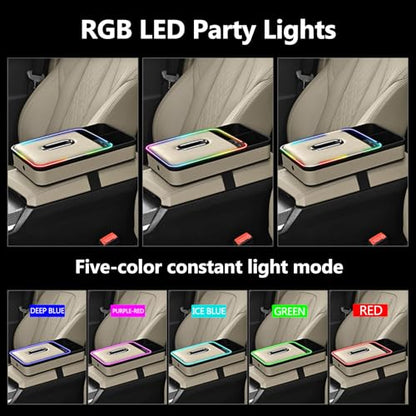 Car Armrest Storage Box with LED Ambient Light (Beige)