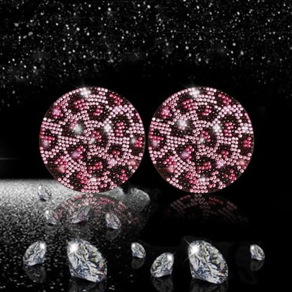 2pcs Bling Leopard Car Coasters (Pink Leopard / 2pcs)