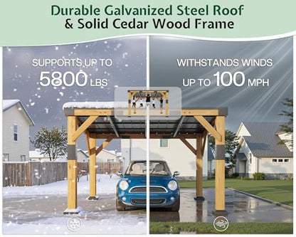 10x12x8 FT Cedar Wood Carport with Sloped Galvanized Steel Roof (10x12x8 FT)