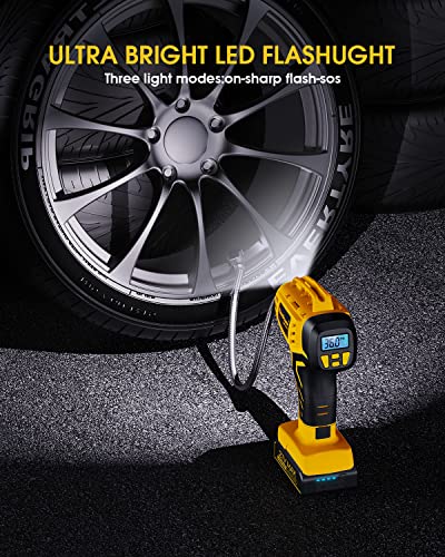 Tire Inflator Portable Air Compressor 21V Battery Powered 160PSI (Yellow)