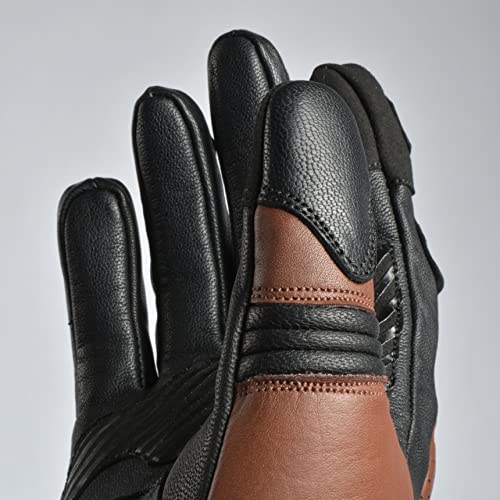 Leather Motorcycle Motorbike Knuckle Protection Powersports Gloves (Black/Brown / Large)