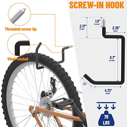 POETISKE Screw in Ladder Bike Hooks Ceiling Hanger Wall Mounted Bicycle Chair Garage Organization Heavy Duty Vinyl Coated 4Pack