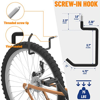 POETISKE Screw in Ladder Bike Hooks Ceiling Hanger Wall Mounted Bicycle Chair Garage Organization Heavy Duty Vinyl Coated 4Pack