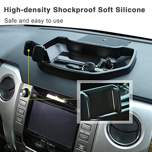 Black ABS Car Center Console Dash Table Storage Tray Fit for Toyota Tundra 2014 (With Mobile Phone Holder)