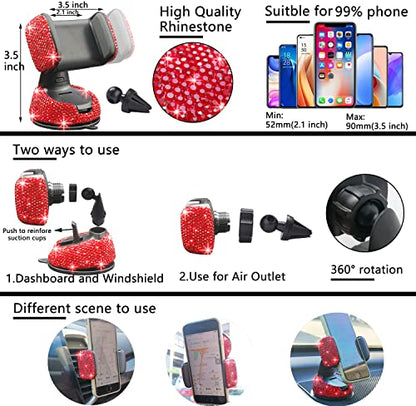 27 PCs Red Bling Car Accessories Set for Women (Red Diamond)