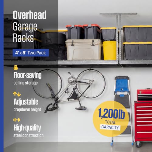 Gray 4x8 Overhead Garage Storage Rack 600 lb 12” (Hammertone / 12"-21" (2 Pack))