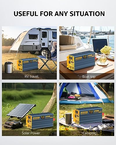2000W Pure Sine Wave Power Inverter DC 12V to 110V 120V AC with 4 Quick Charging USB Ports& 3 AC Outlets Power Inverters for Vehicles RV Truck Home with LCD Display and Remote Controller (2000W- 12V)