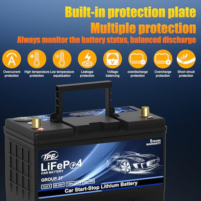 Car Start Stop Lithium Battery BCI GROUP 27 12V 80AH Car Battery with 1300CCA (Group27 Buttons)