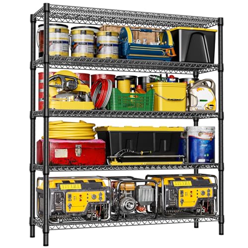 5 Tier Adjustable Heavy Duty Metal Storage Shelving Unit (5 Tier, 17.7" D x 59.1" W x 70.9" H / Black)