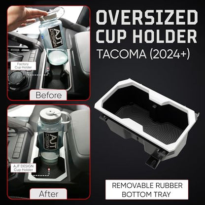 Oversize Cup Holder Compatible with Toyota Tacoma 2024+ (White/Black)
