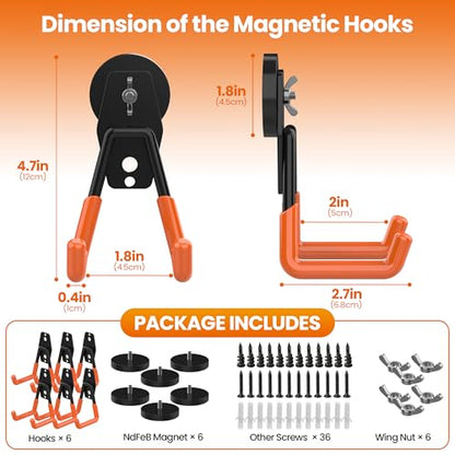 6 Pack Large Magnetic Hooks Heavy Duty Extra Strong Magnetic Garage Hooks Big NdFeB Industrial Magnet Hooks Magnetic Utility Storage Holder Organization with Anti (1.6in Magnet-6 Pack-Orange)