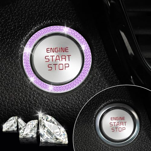 2 PCS Crystal Double Rhinestone Car Engine Start Stop Decoration Ring (Double Purple)