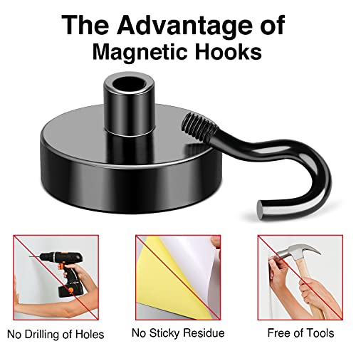 Magnetic Hooks 30Lbs+ Black Heavy Duty Earth Magnets with Hook (Black / 4Pack-30LB)