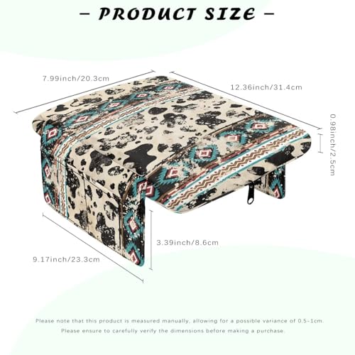 Aztec Cow Print Retro Car Center Console Armrest Cover Comfortable Armrest Seat Box Pad with Organizer Pockets Console Lid Protector Cushion Universal Fit for Most Vehicles SUVs (Aztec Cow Print Retro)