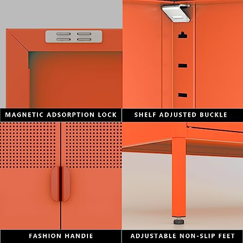 2 Mesh Door Metal Cabinet with Adjustable Shelves (Orange / 47''H)