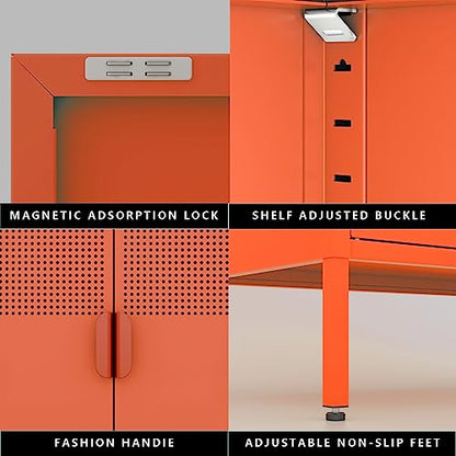 2 Mesh Door Metal Cabinet with Adjustable Shelves (Orange / 47''H)