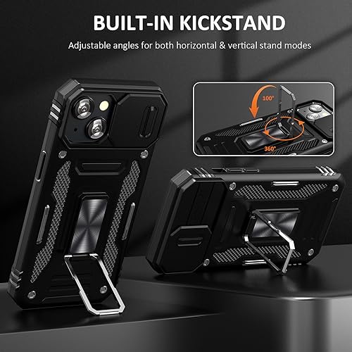 Heavy Duty Phone Case for 15 Plus Case with Slide Camera Cover Black (★ iPhone 15 Plus 【6.7 inches】 / Black)