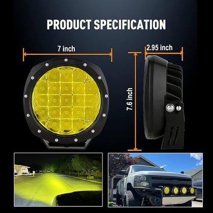 7Inch Round LED Amber Driving Offroad Lights 2PCS 210W 32000LM Amber Off road Lights LED Off Road Light Round Waterproof IP68 IP69K 12V 24V for Pickup Trucks SUV ATV UTV 4x4 (Amber / 7Inch)