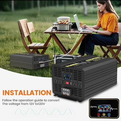4000W Pure Sine Wave Power Inverter 12V DC to 120V AC 60HZ with LCD Display (4000W INVERTER)