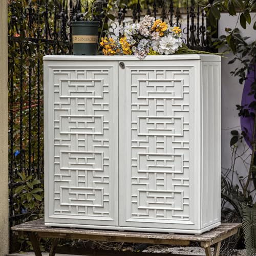 Indoor Outdoor Storage Cabinet Waterproof with Shelf (White)
