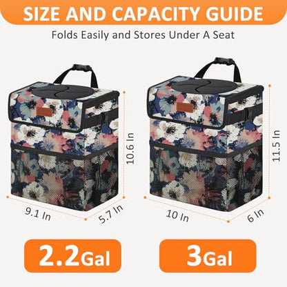 Car Trash Can with Lid Leak Proof Car Accessories for Women (2.2 Gallons / Painting Floral)