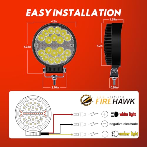 LED Light Pods Bar 4 Inch 30000LM 60W Round Spot Flood Amber White Driving Offroad Fog Work Backup Bumper for Truck Jeep ATV UTV SUV Tractor Motorcycle 4x4 Cart Trailer Boat Waterproof 2PCS (Round)