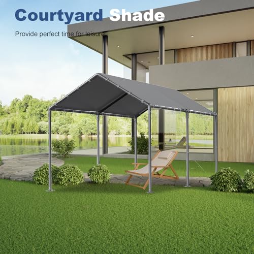10x20ft Portable Car Tent Garage with UV Resistant Canopy (Grey no sidewall)