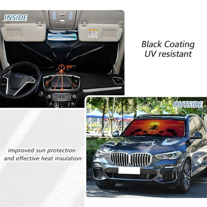 Sunset Style Car Windshield Sun Shade Umbrella Car Windshield Foldable Accessories Blocks Uv Rays Keeps Car Cool Car Window Shades Blocks UV Rays Car Accessories (One Size / Sunset Style)
