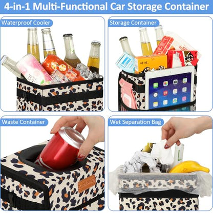 Leak Proof Car Trash Can with Lid Leopard Print (Leopard Print / 2 Gallons)