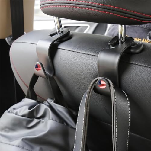 4 Pack Headrest Hooks for Vehicle Seats (Black/Red Flag)