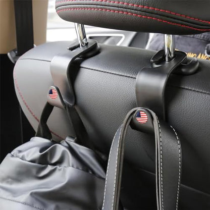 4 Pack Headrest Hooks for Vehicle Seats (Black/Red Flag)