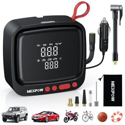 Tire Inflator Portable Air Compressor 150PSI 12V DC (Corded 150 PSI / Red)
