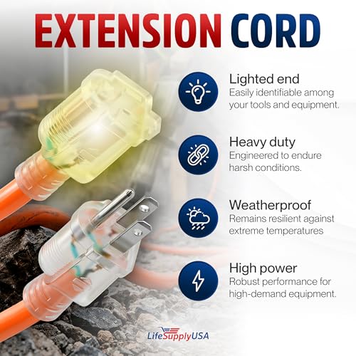 10ft Outdoor Indoor Extension Cord 10 (10 FT / 10AWG / Orange)