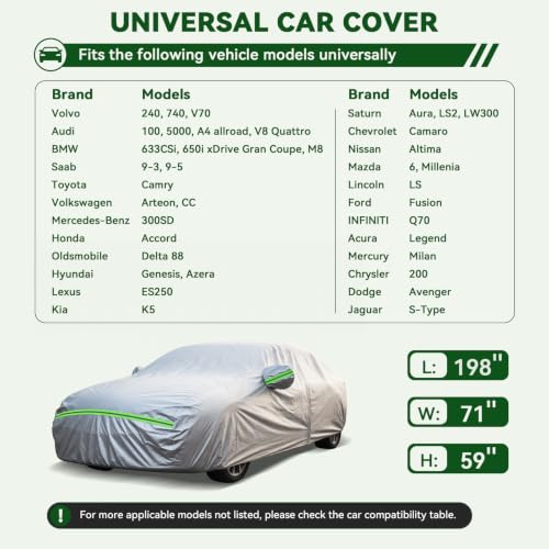 6 Layers Premium Sedan Car Cover Waterproof All Weather Weatherproof UV Sun Protection Snow Dust Storm Resistant Outdoor Exterior Custom Form (Silver Car Cover / K3 - Sedan -（Fits size 188"-198"）)