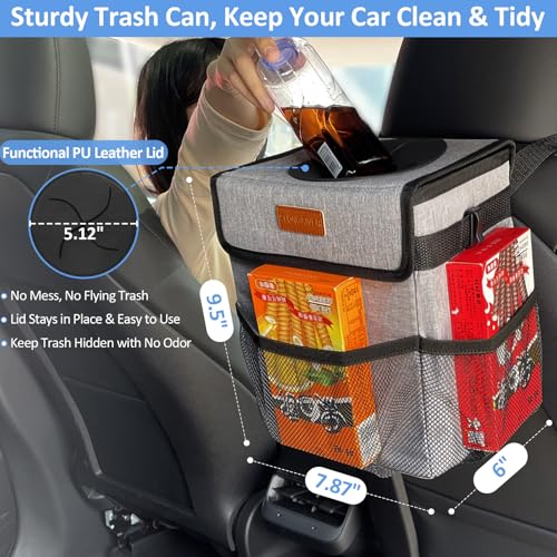 Leak Proof Car Trash Can with Lid Grey (Grey / 2 Gallons)