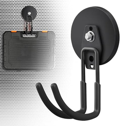 2 Pack Large Strong Magnetic Hooks for Hanging Heavy Duty (3.5" Magnet-2 Pack Larger J Hooks-Black)