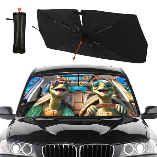 Sea Turtle Car Umbrella Sun Shade Cover Funny Foldable Car Windshield Sun Shade Umbrella Full Cover Shade Block UV Rays Heat Keep Vehicle Cool for Cars SUV Trucks 57"x 30" (Sea Turtle)