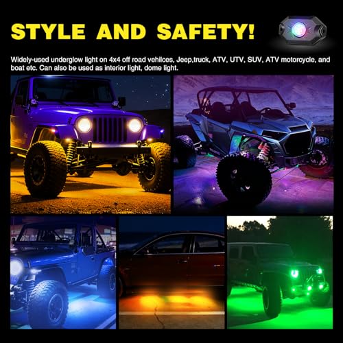 RGB LED Rock Lights Kit 12 Pods Underglow Multicolor Neon Pod (12 Pods / RGB 3LED)