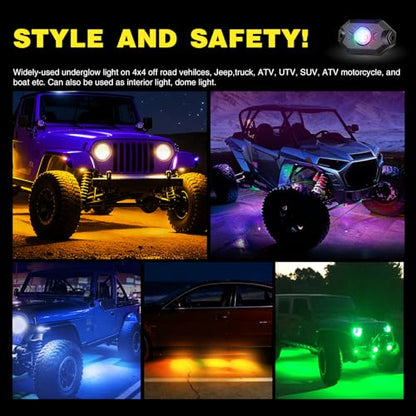 RGB LED Rock Lights Kit 12 Pods Underglow Multicolor Neon Pod (12 Pods / RGB 3LED)