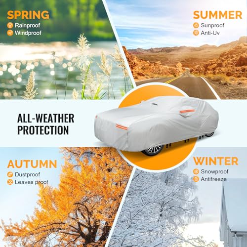 30 Layers Car Cover for Automobiles All Weather Waterproof (Silver / Fit Sedans 191"-200")