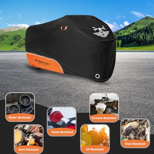 Motorcycle Cover Waterproof Outdoor Storage All Season Protection (210D Orange / 116")