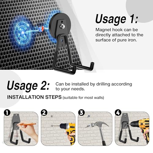Heavy Duty Storage Magnetic Utility Hooks Large Garage Strong Extra Magnet Hooks Hanger with Anti (2.6in Magnet-2 Pack-Black)