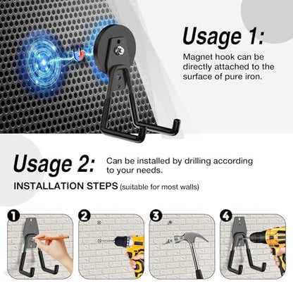 Heavy Duty Storage Magnetic Utility Hooks Large Garage Strong Extra Magnet Hooks Hanger with Anti (2.6in Magnet-2 Pack-Black)
