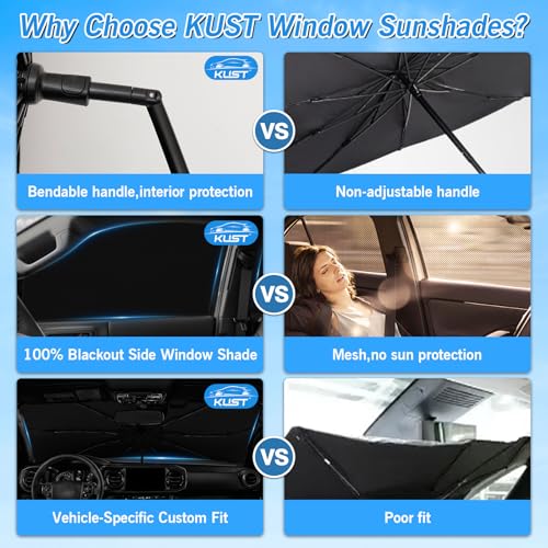 Windshield Sun Shade Umbrella for Toyota Tacoma Double Cab 2016 2017 2018 2019 2020 2021 2022 2023 Rear Window Shades 100% UV Protection and Blackout Privacy 5PCS Car Window Covers Accessories (5-Piece Set | Fits Toyota Tacoma 2016-2023)
