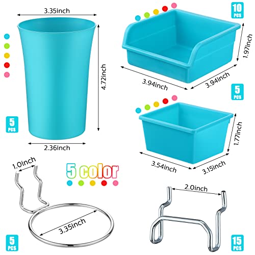 20 Pcs Pegboard Bins and Cups Accessories with Hooks (Mixed Color)